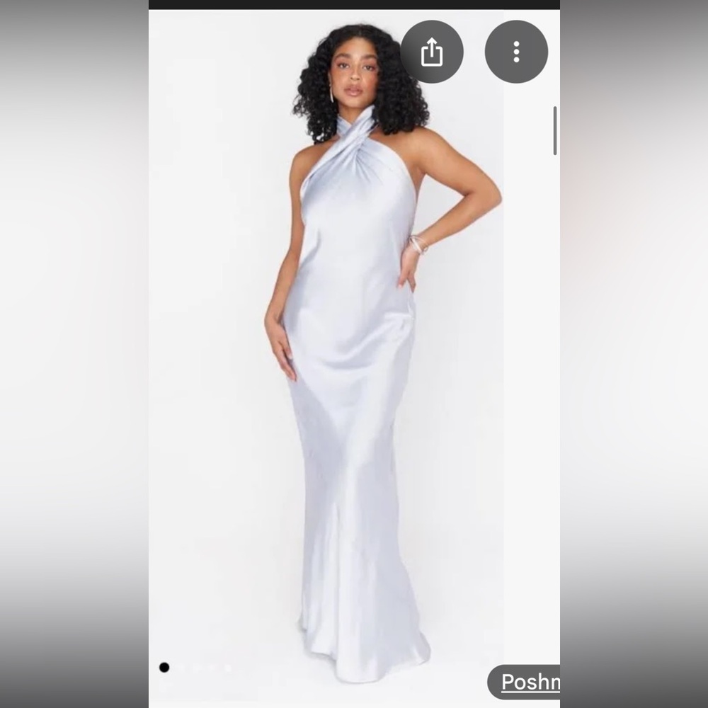 NWOT- Show Me Your MuMu- Sz XXL- Silver Blue Satin- Jasmin Halter Maxi Dress
